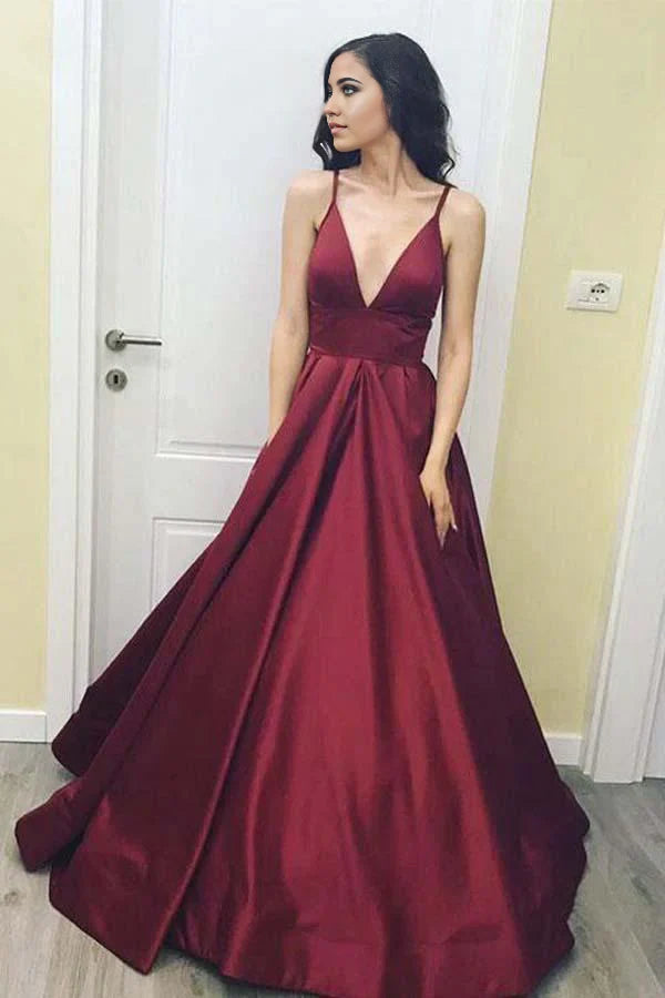 Vestido de fiesta largo con escote en V, sencillo, largo hasta el suelo, corte A, vestidos de noche